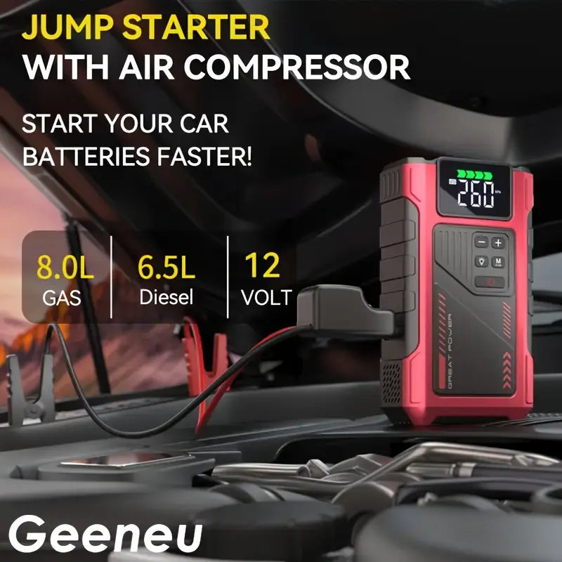 4000A Portable Wireless Car Jump Starter with Air Compressor & USB Power Bank