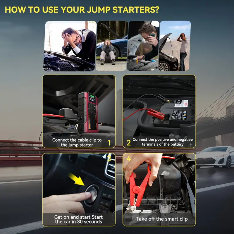 4000A Portable Wireless Car Jump Starter with Air Compressor & USB Power Bank