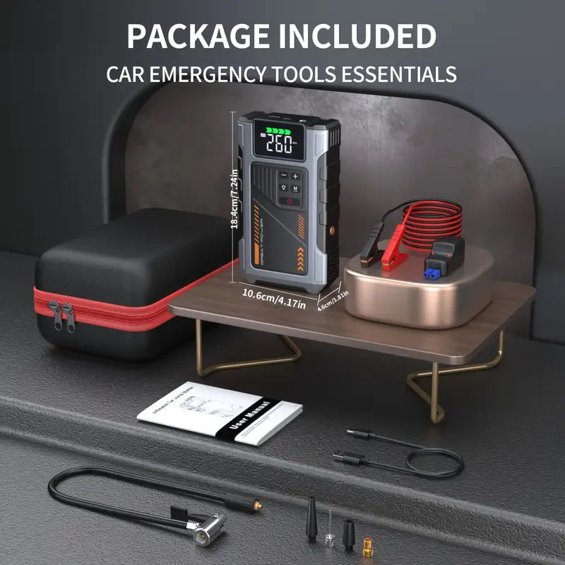4000A Portable Wireless Car Jump Starter with Air Compressor & USB Power Bank