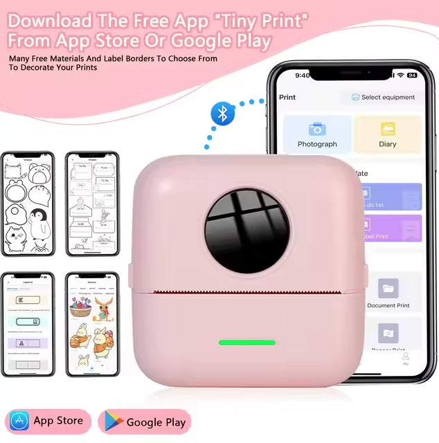 HD Inkless Pocket Printer & Sticker Maker with 3 Rolls Thermal Paper