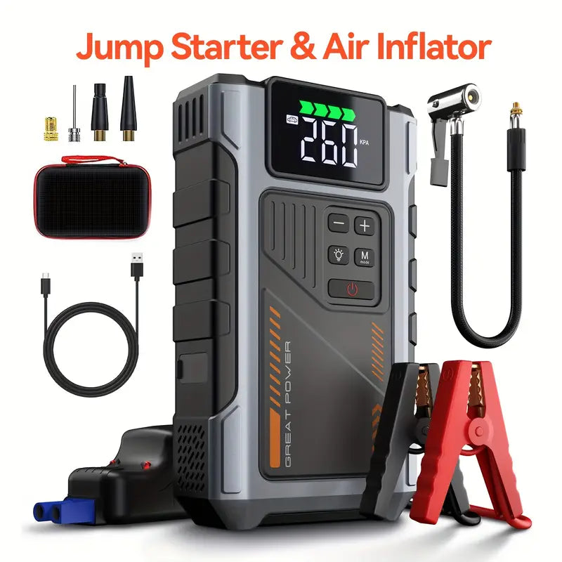 4000A Portable Wireless Car Jump Starter with Air Compressor & USB Power Bank