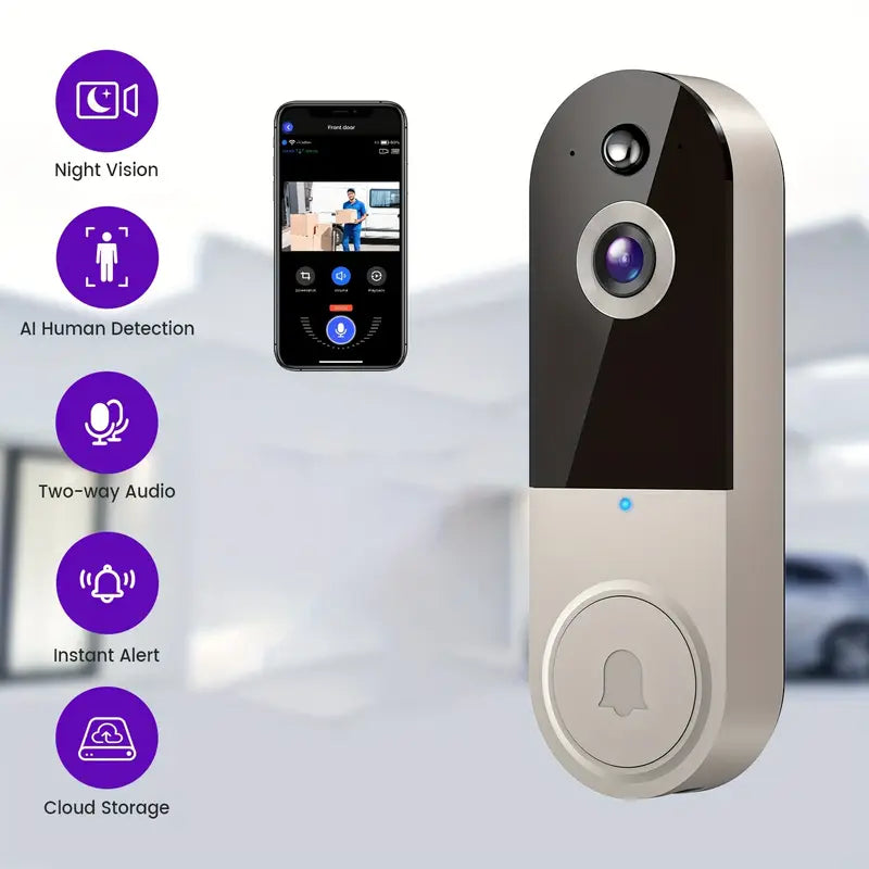 1080P Smart Video Doorbell Camera – Wireless, Two-Way Audio, Night Vision & Motion Detection