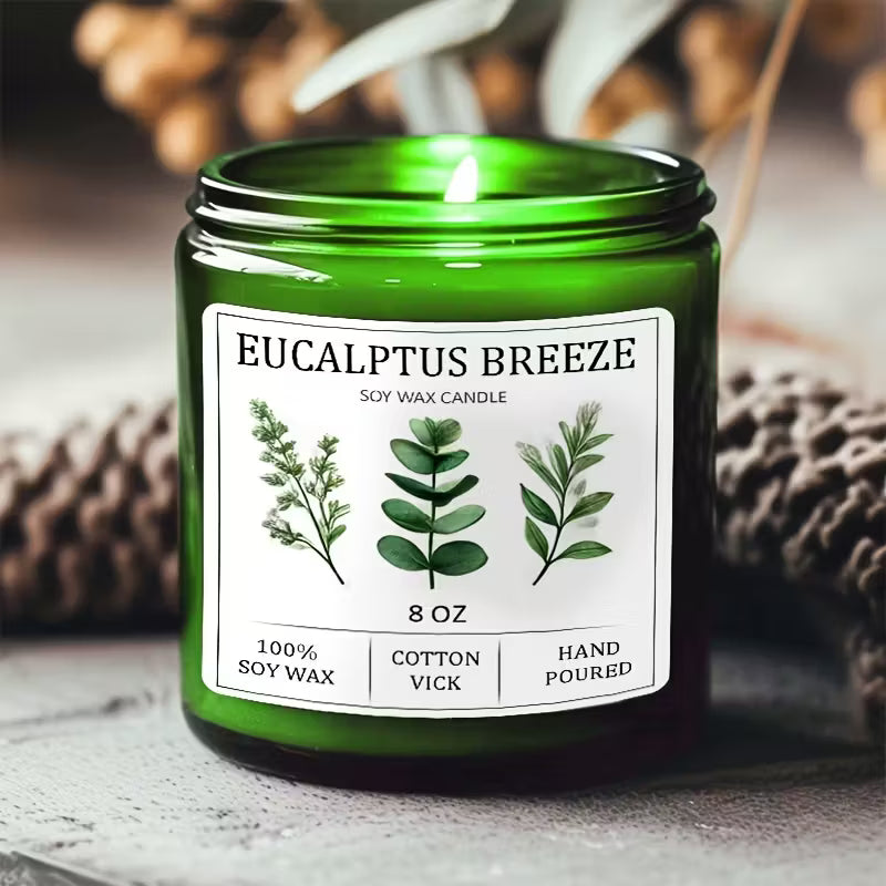 Eucalyptus & Mint Soy Wax Candle – 8oz Natural Glass Jar with Dried Flowers | Long-Lasting Aromatherapy Candle for Meditation, Yoga, Spa & Home Decor
