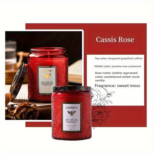 Cassie Rose Large Wood Wick Candle – 40-Hour Burn | Decorative Glass Jar Candle for Relaxation & Gifting