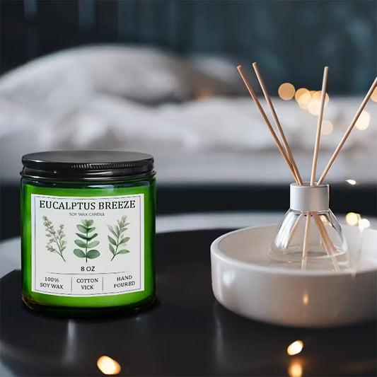 Eucalyptus & Mint Soy Wax Candle – 8oz Natural Glass Jar with Dried Flowers | Long-Lasting Aromatherapy Candle for Meditation, Yoga, Spa & Home Decor