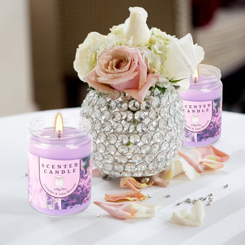 Purple Pair Glass Jar Lavender Scented Candle – Smoke-Free, No-Drip, Elegant & Romantic