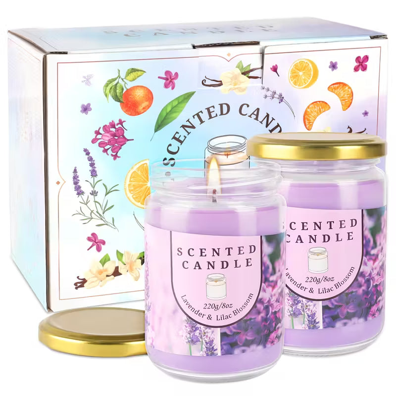 Purple Pair Glass Jar Lavender Scented Candle – Smoke-Free, No-Drip, Elegant & Romantic
