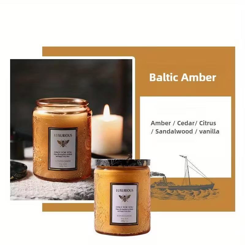 Baltic Amber Large Wood Wick Candle – 40-Hour Burn | Decorative Glass Jar Candle for Relaxation & Gifting