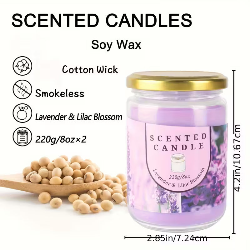 Purple Pair Glass Jar Lavender Scented Candle – Smoke-Free, No-Drip, Elegant & Romantic