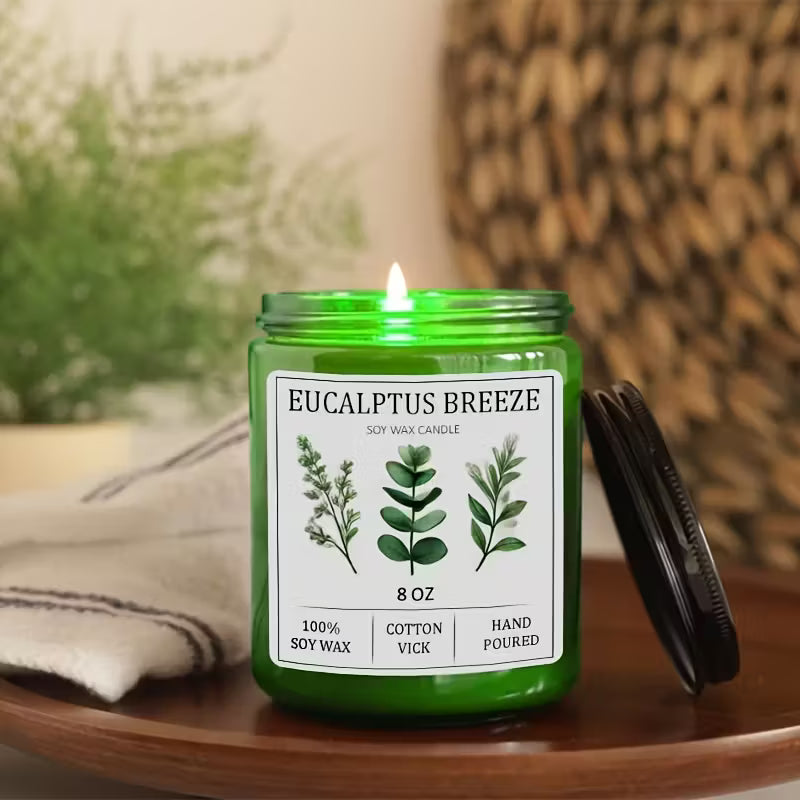 Eucalyptus & Mint Soy Wax Candle – 8oz Natural Glass Jar with Dried Flowers | Long-Lasting Aromatherapy Candle for Meditation, Yoga, Spa & Home Decor