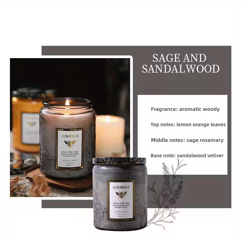 Sage and Sandalwood Large Wood Wick Candle – 40-Hour Burn | Decorative Glass Jar Candle for Relaxation & Gifting