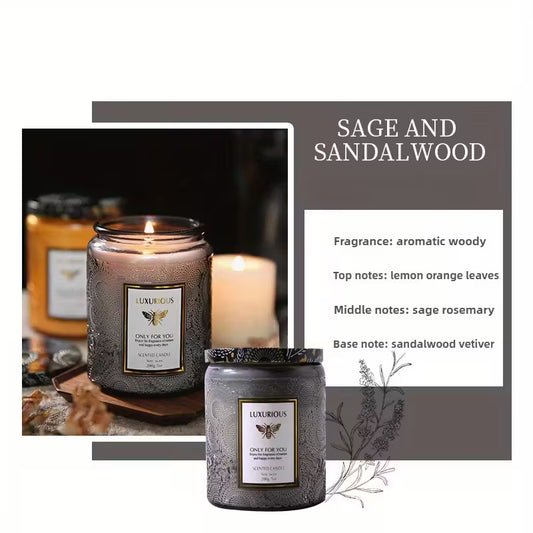 Sage and Sandalwood Large Wood Wick Candle – 40-Hour Burn | Decorative Glass Jar Candle for Relaxation & Gifting