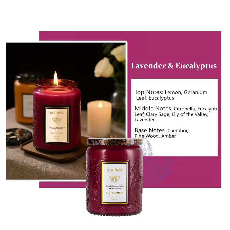Lavender & Eucalyptus Large Wood Wick Candle – 40-Hour Burn | Decorative Glass Jar Candle for Relaxation & Gifting