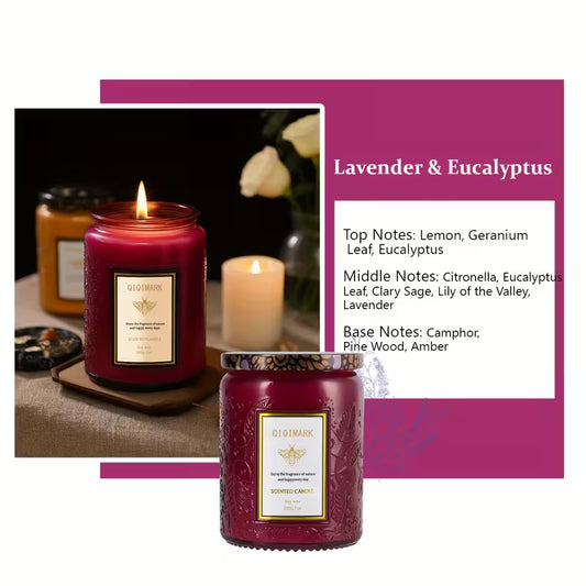 Lavender & Eucalyptus Large Wood Wick Candle – 40-Hour Burn | Decorative Glass Jar Candle for Relaxation & Gifting