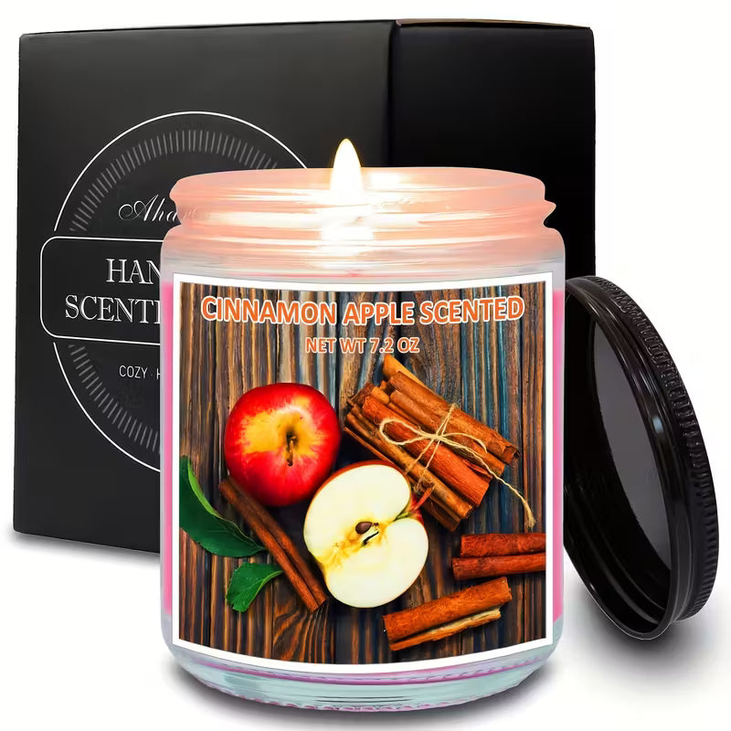 Fall Scented Candle Set – Cinnamon, Apple Pumpkin, Vanilla & Sandalwood 7.2oz Soy Wax Jar