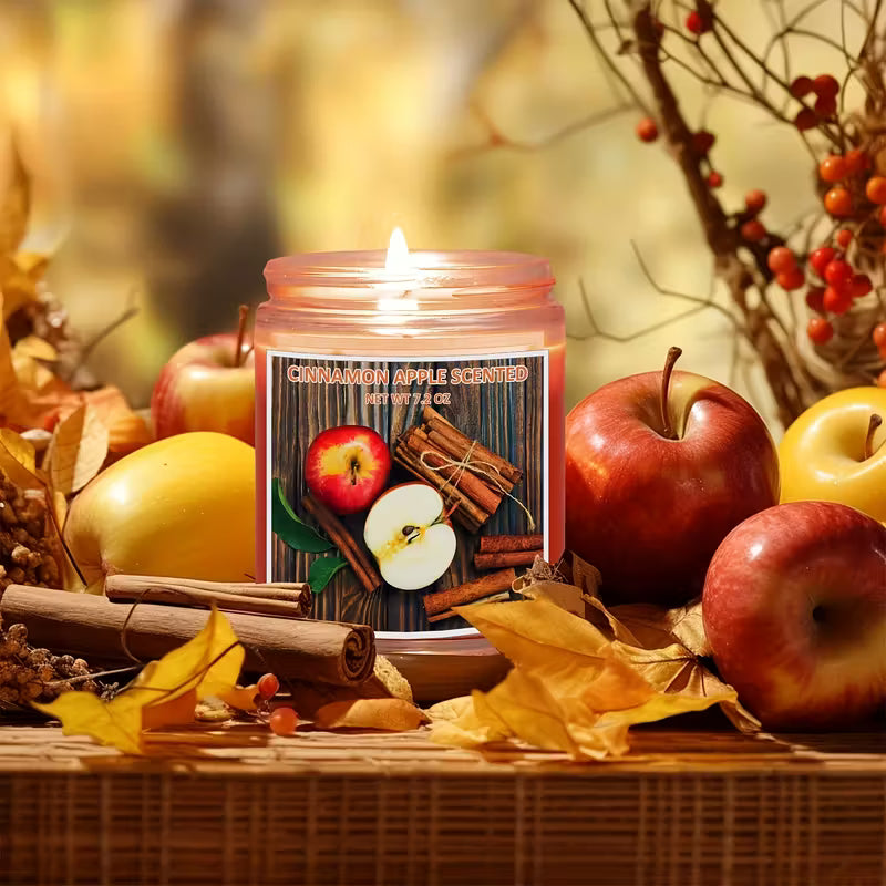 Fall Scented Candle Set – Cinnamon, Apple Pumpkin, Vanilla & Sandalwood 7.2oz Soy Wax Jar
