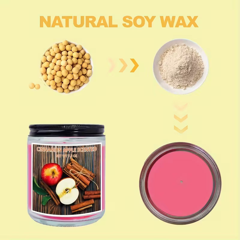 Fall Scented Candle Set – Cinnamon, Apple Pumpkin, Vanilla & Sandalwood 7.2oz Soy Wax Jar